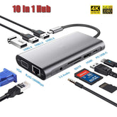 Type-C to USB 3.0 Çoklayıcı 10 Port RJ45 Ethernet 4K HDMI VGA SD Kart Okuyucu